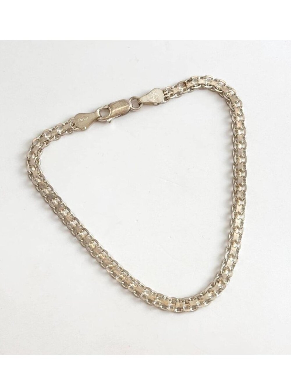 Italian Made Flat Link Minimalist Vintage Sterling Silver 925 Bracelet - 8"